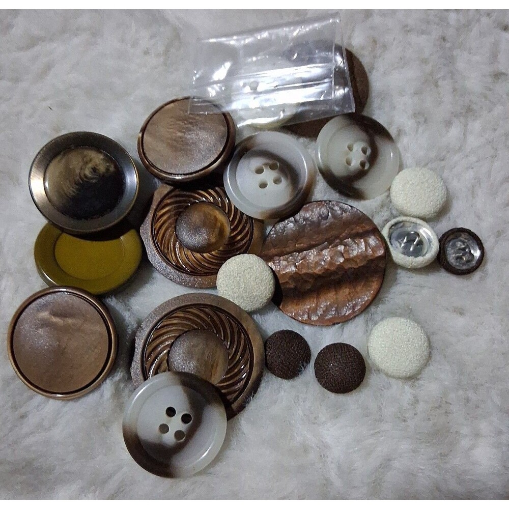 Assorted Vintage Buttons Lot Brown fabric, plastic and wooden lot of 20